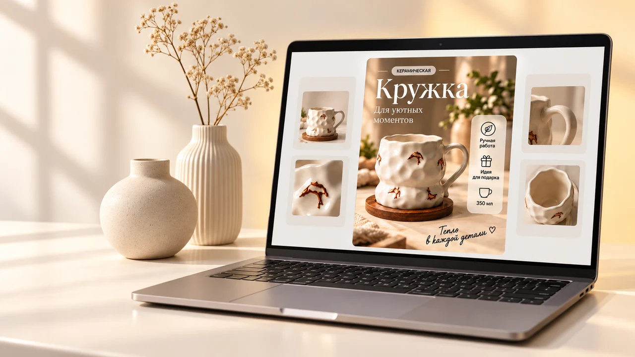 Ноутбук с готовой карточкой товара в интерфейсе FORMA